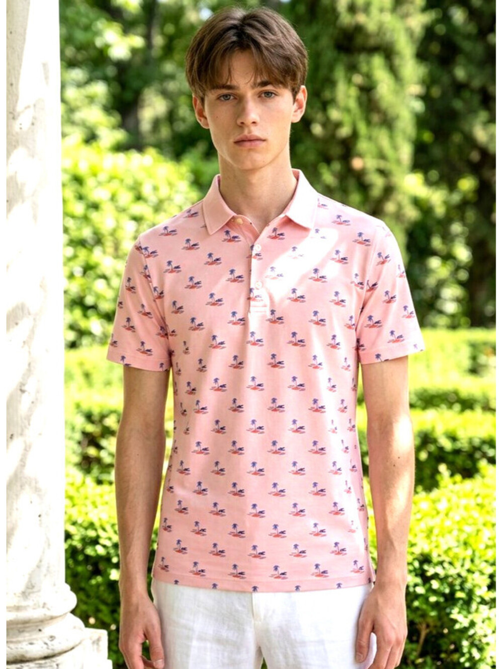 Goodfellow & Co. Pink Palm Tree Print Polo Shirt Men's Large